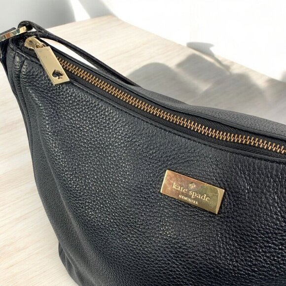 Kate Spade Black Leather hobo Shoulder Bag Pink Jacquard Lining WKRU3028 - Picture 14 of 16